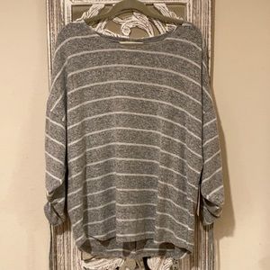 New women’s plus size heathered grey stripe crew neck sweater 1x